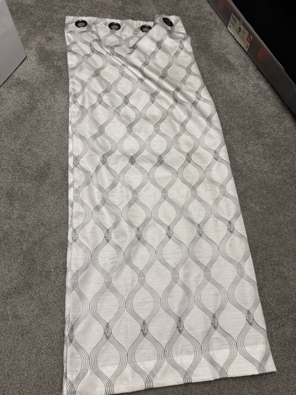 Textured Grommet Curtain Panel in Silver Gray Geometric Pattern